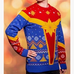 Captain Marvel Ugly Christmas Sweater Men Marvel Avengers Sz M